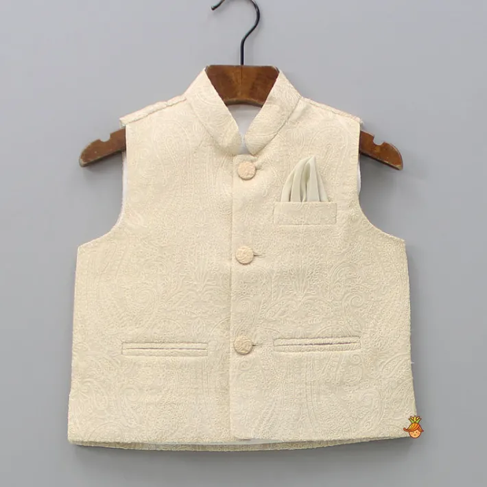 Online Cream Kurta With Embroidered Jacket And Pyjama BOY Indian Ethnic Wear | Ethnic Sets