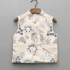 Online Cream Kurta With Embroidered Jacket And Pyjama BOY Indian Ethnic Wear | Ethnic Sets