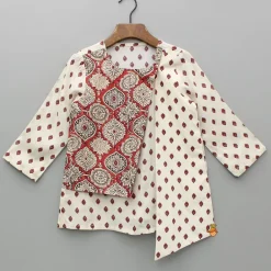 Discount Cream Printed Stylish Flap Kurta And Pant BOY Indian Ethnic Wear | Ethnic Sets