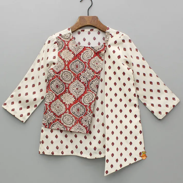 Discount Cream Printed Stylish Flap Kurta And Pant BOY Indian Ethnic Wear | Ethnic Sets