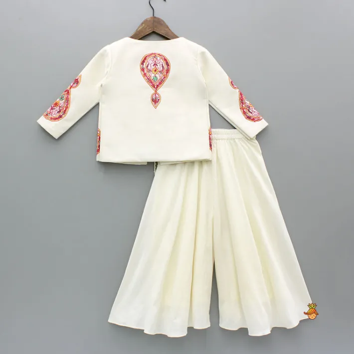 Online Cream Top With Embroidered Jacket And Palazzo Ethnic Wear | Palazzos & Shararas