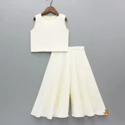 Online Cream Top With Embroidered Jacket And Palazzo Ethnic Wear | Palazzos & Shararas