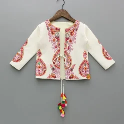 Online Cream Top With Embroidered Jacket And Palazzo Ethnic Wear | Palazzos & Shararas