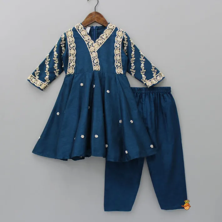New Cut Dana And Sequins Embroidered Kurti And Pant Ethnic Wear | Churidars & Salwars