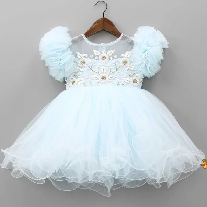 Fashion Cut Dana Embellished Blue Ruffled Sleeves Dress Dresses & Sets | Dresses