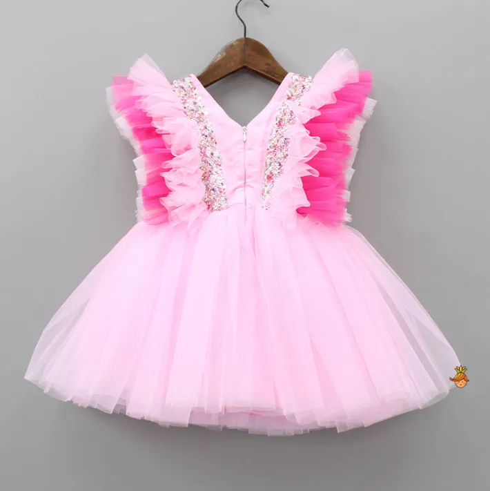 Online Cute Sequin Work Pink Dress With Hair Clip Dresses & Sets | Dresses