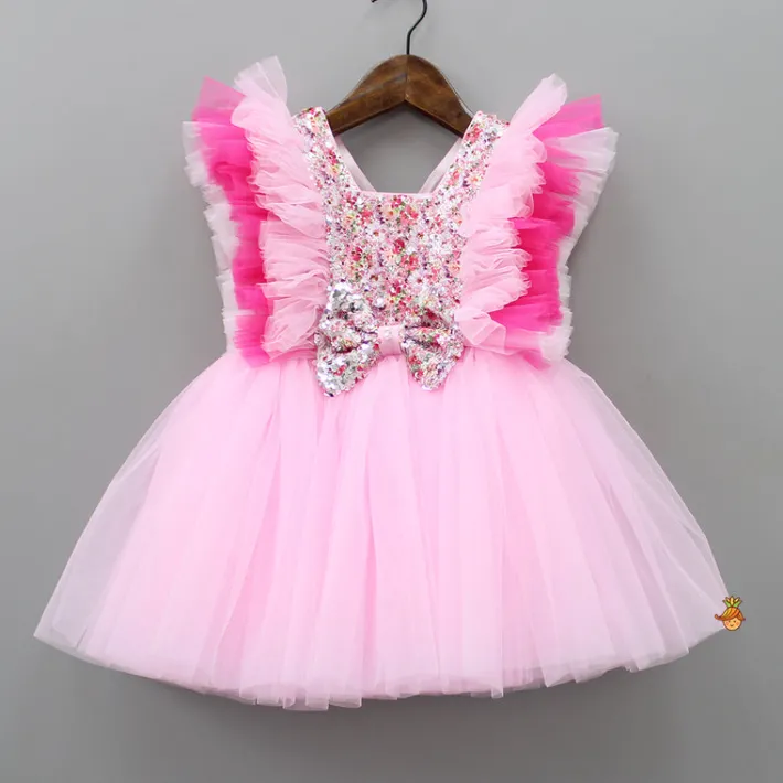 Online Cute Sequin Work Pink Dress With Hair Clip Dresses & Sets | Dresses
