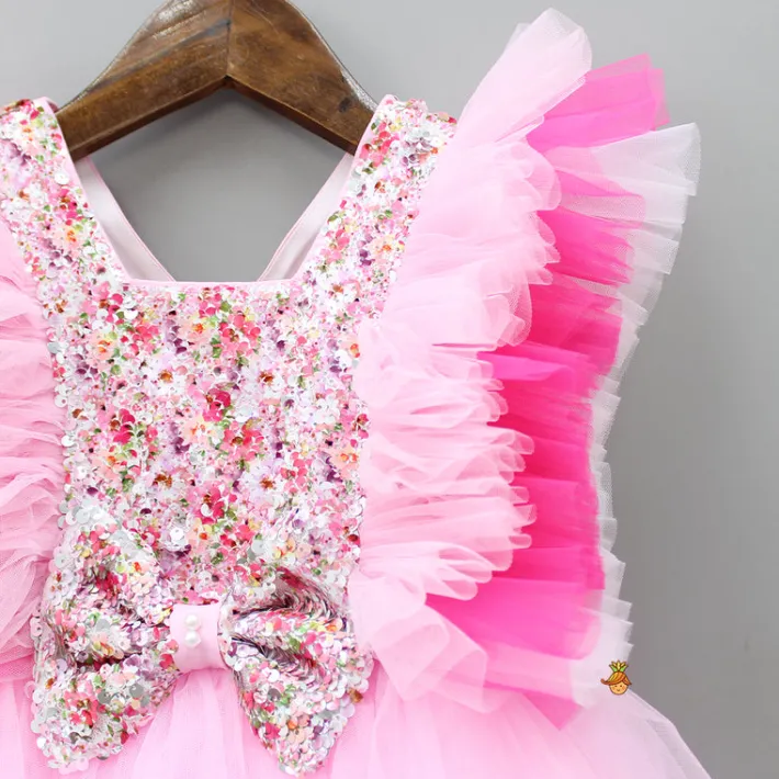 Online Cute Sequin Work Pink Dress With Hair Clip Dresses & Sets | Dresses