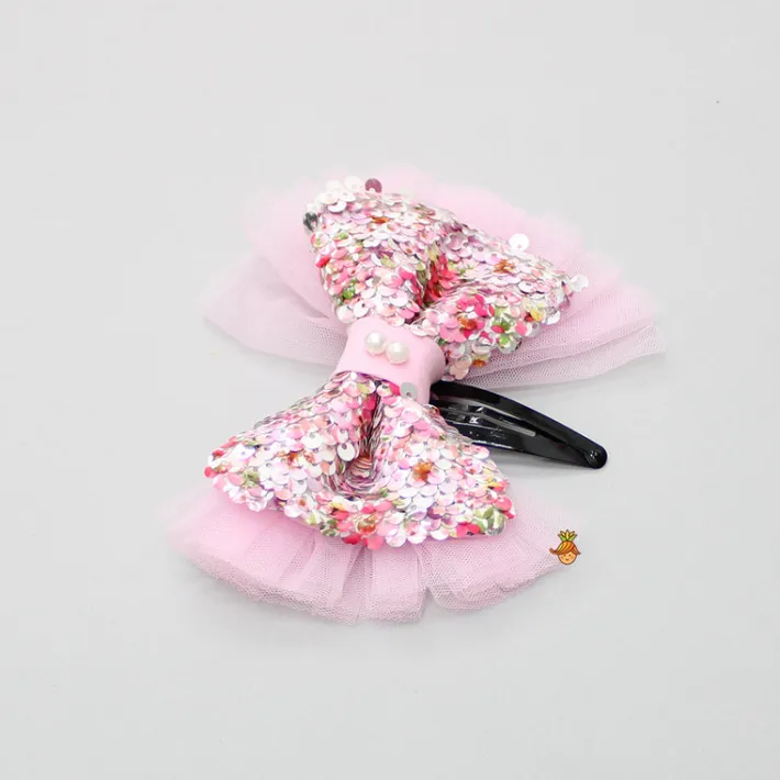 Online Cute Sequin Work Pink Dress With Hair Clip Dresses & Sets | Dresses