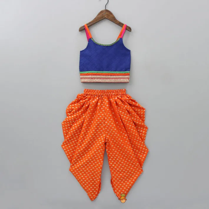 Online Dark Blue Top And Orange Dhoti Ethnic Wear | Dhotis & Patialas