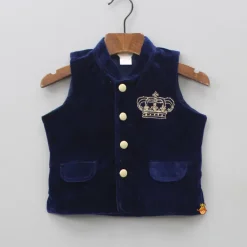 Discount Dark Blue Velvet Jacket BOY Indian Ethnic Wear | Ethnic Jackets