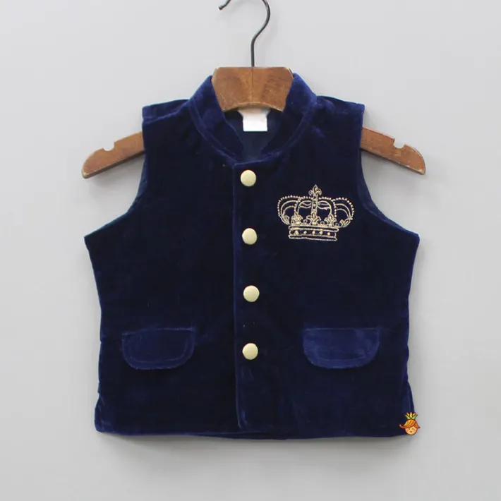 Discount Dark Blue Velvet Jacket BOY Indian Ethnic Wear | Ethnic Jackets