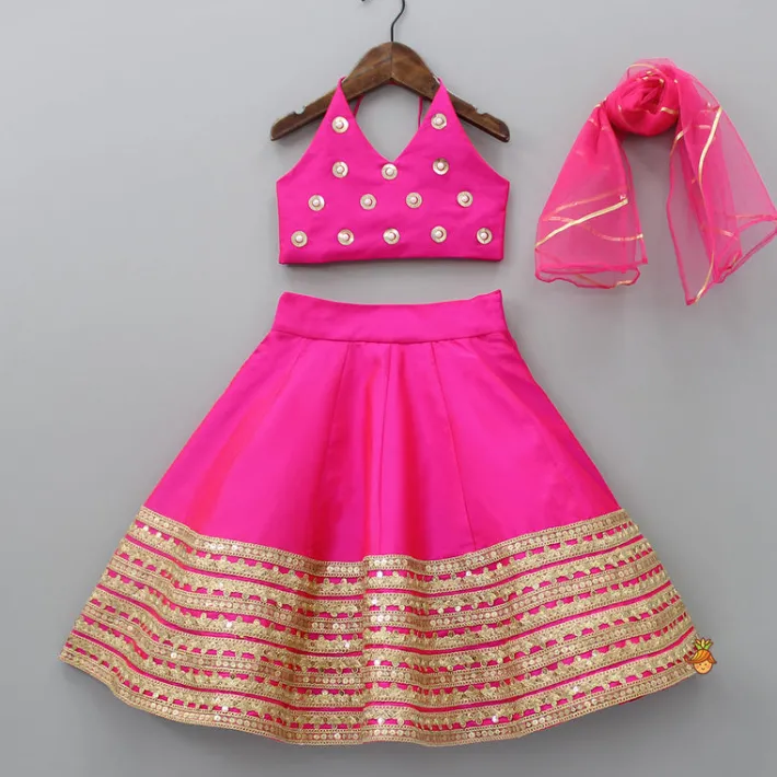 Online Dazzling Halter Neck Top With Sequins Work Lehenga And Dupatta Ethnic Wear | Lehengas & Ghagras