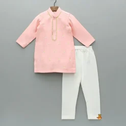 Best Diya Embroidered Peach Kurta And Churidar BOY Twinning Sets | Indian Ethnic Wear