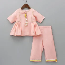 Outlet Diya Embroidered Peach Kurti And Pant Twinning Sets | Ethnic Wear