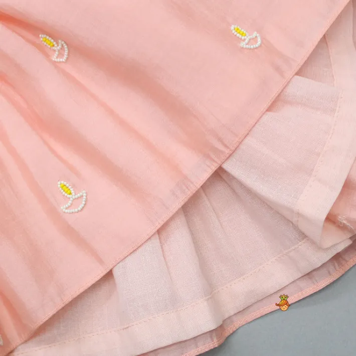 Outlet Diya Embroidered Peach Kurti And Pant Twinning Sets | Ethnic Wear