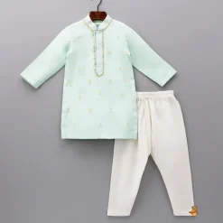 Online Diya Hand Embroidered Green Kurta And Churidar BOY Twinning Sets | Indian Ethnic Wear
