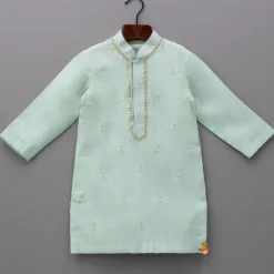Online Diya Hand Embroidered Green Kurta And Churidar BOY Twinning Sets | Indian Ethnic Wear