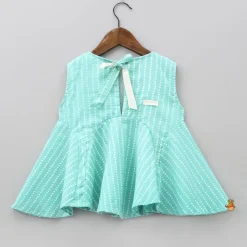 New Dots Hand Block Printed Green Flared Top With Dual Pockets Tops & Tunics
