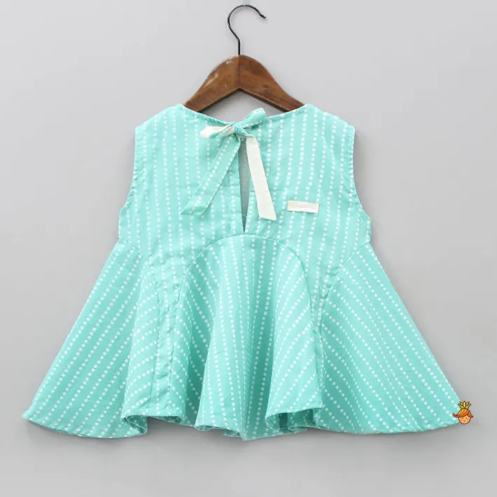 New Dots Hand Block Printed Green Flared Top With Dual Pockets Tops & Tunics