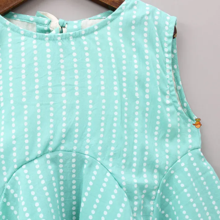 New Dots Hand Block Printed Green Flared Top With Dual Pockets Tops & Tunics