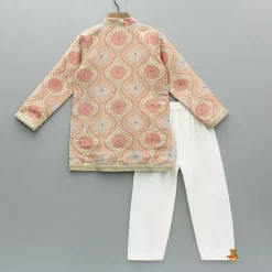 New Double Layered Flap Peach Ethnic Kurta And Off White Pyjama BOY Twinning Sets | Indian Ethnic Wear