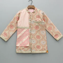 New Double Layered Flap Peach Ethnic Kurta And Off White Pyjama BOY Twinning Sets | Indian Ethnic Wear