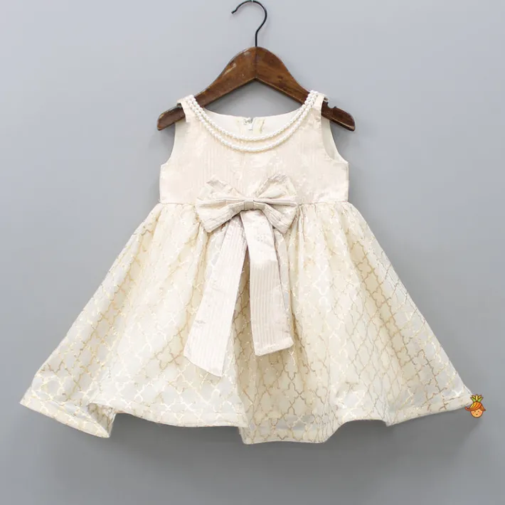 Clearance Double Layered Pearls Embellished Zari Embroidered Off White Dress Dresses & Sets | Dresses