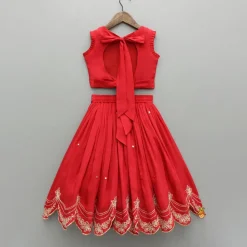 Clearance Dual Back Knot Detail Red Top And Tassels Enhanced Lehenga Ethnic Wear | Lehengas & Ghagras