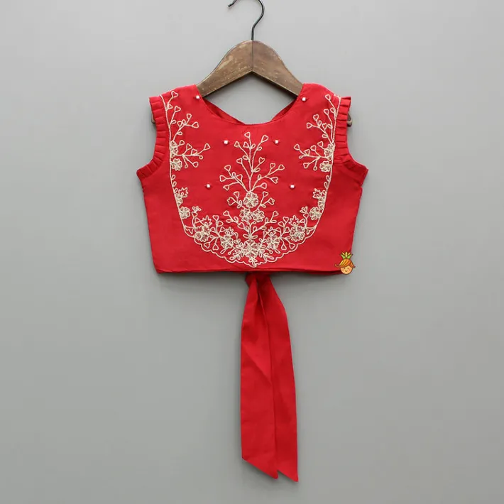 Clearance Dual Back Knot Detail Red Top And Tassels Enhanced Lehenga Ethnic Wear | Lehengas & Ghagras