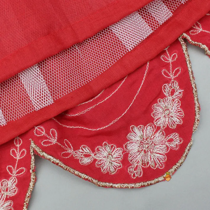 Clearance Dual Back Knot Detail Red Top And Tassels Enhanced Lehenga Ethnic Wear | Lehengas & Ghagras