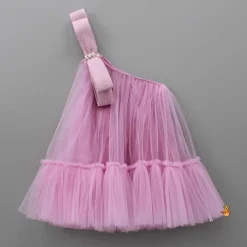 Online Dual Bow Enhanced Pink One Shoulder Dress Dresses & Sets | Dresses