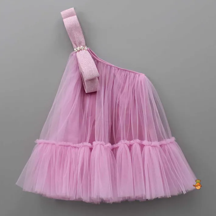 Online Dual Bow Enhanced Pink One Shoulder Dress Dresses & Sets | Dresses