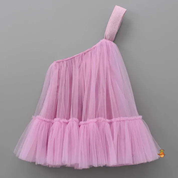 Online Dual Bow Enhanced Pink One Shoulder Dress Dresses & Sets | Dresses