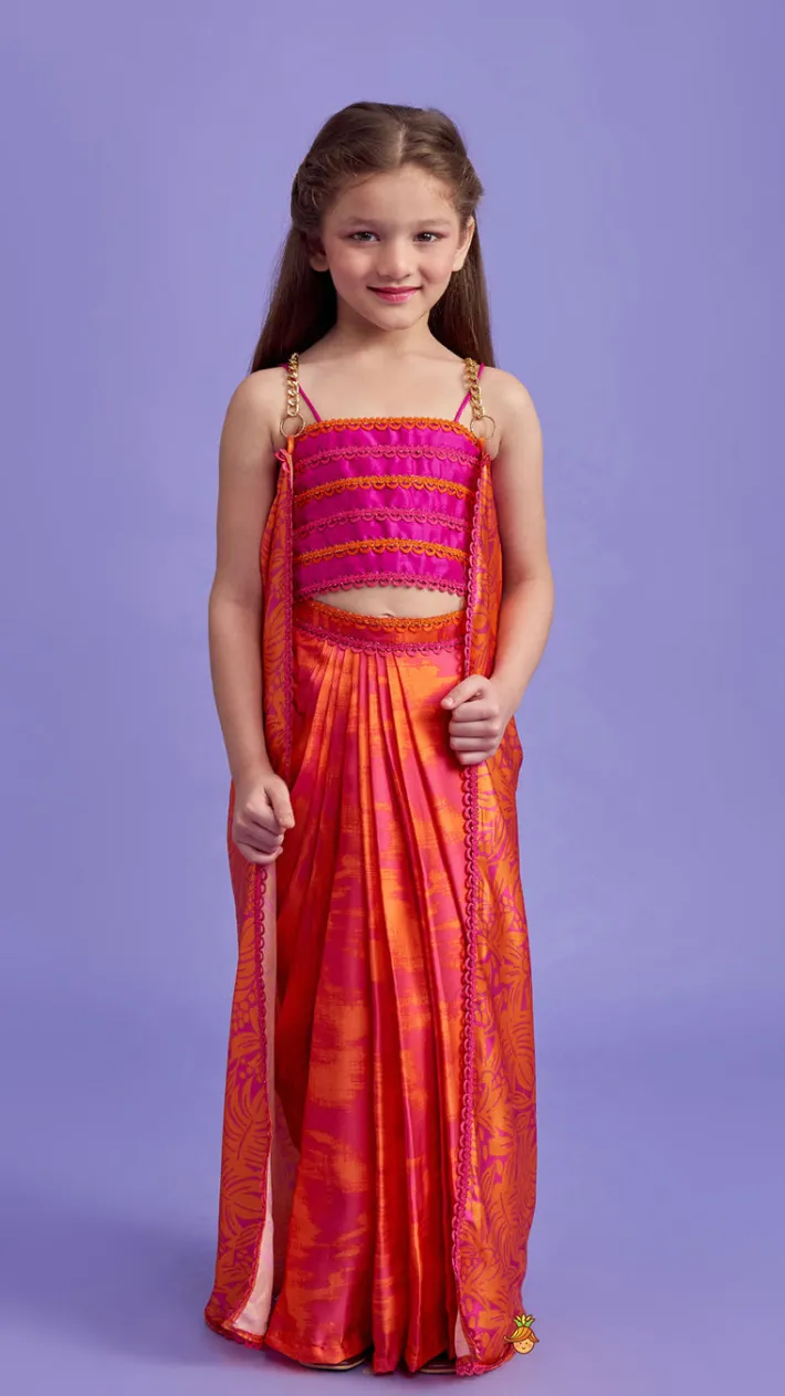 Outlet Dual Colour Top And Stylish Dhoti Skirt With Matching Cape And Hairband Ethnic Wear | Dhotis & Patialas