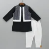 Sale Dual Flap Jacket Style Black Kurta And Pyjama BOY Twinning Sets | Indian Ethnic Wear