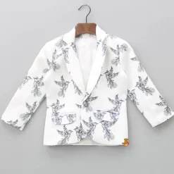 Best Dual Pocket Detail White And Black Bird Printed Blazer BOY Formal Wear