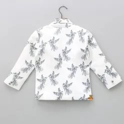 Best Dual Pocket Detail White And Black Bird Printed Blazer BOY Formal Wear