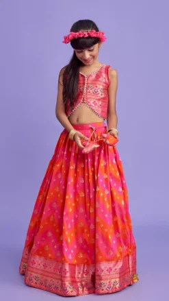 Online Dual Tone Brocade Embroidered Top And Lehenga Ethnic Wear | Lehengas & Ghagras