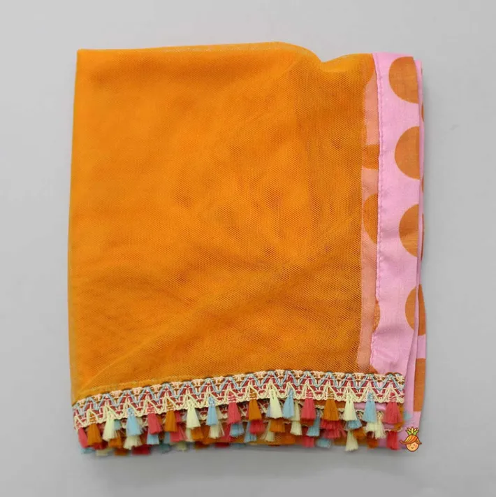 Clearance Dual Tone Dot-Printed Top and Lehenga With Net Dupatta Ethnic Wear | Lehengas & Ghagras