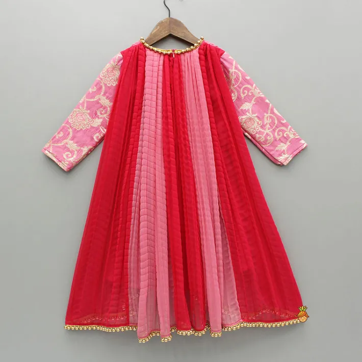 Discount Dual Tone Embroidered Sleeves High Low Kurti Ethnic Wear | Kurtis & Jumpsuits