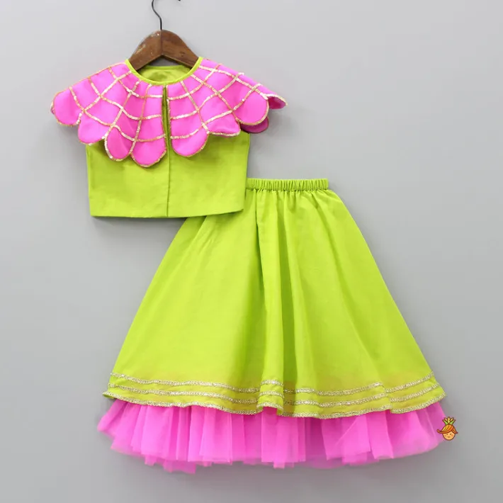 Hot Dual Tone Scalloped Flap Top And Contrasting Hem Lehenga Ethnic Wear | Lehengas & Ghagras
