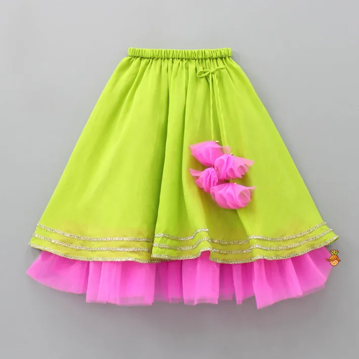Hot Dual Tone Scalloped Flap Top And Contrasting Hem Lehenga Ethnic Wear | Lehengas & Ghagras