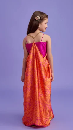 Discount Dual-Colour Top And Stylish Dhoti Skirt With Matching Cape And Hairband Ethnic Wear | Dhotis & Patialas