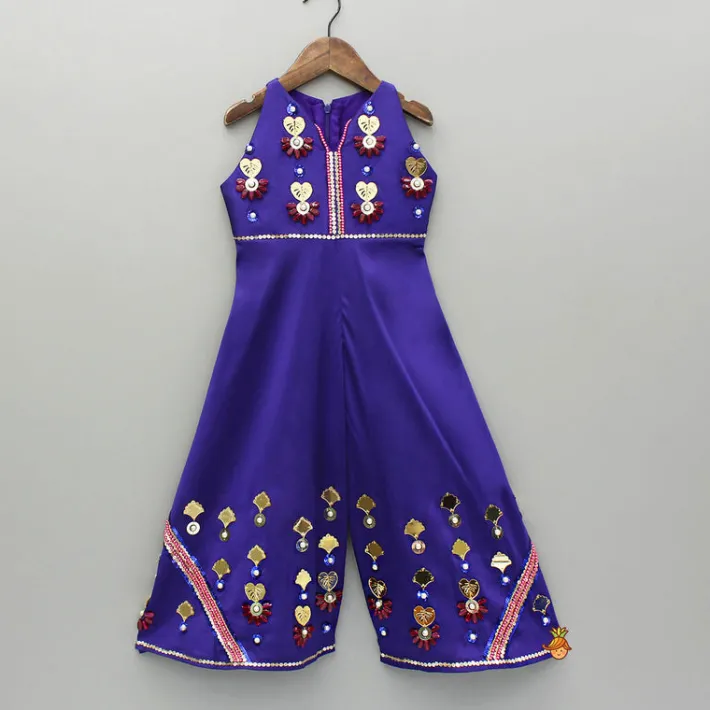 Best Elegant Artificial Stone And Bead Embellished Purple Jumpsuit Ethnic Wear