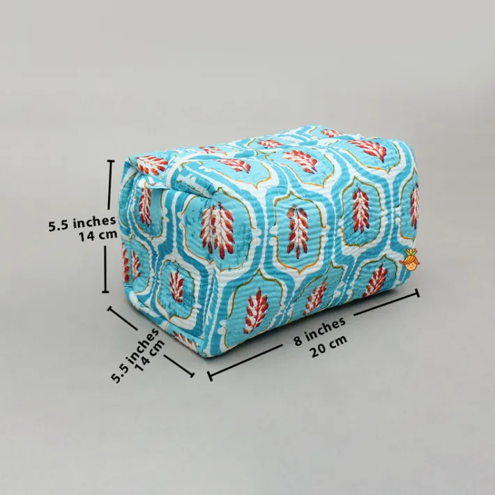 Hot Elegant Blue Block-Printed Pouch Bags - Set Of 2 Bags