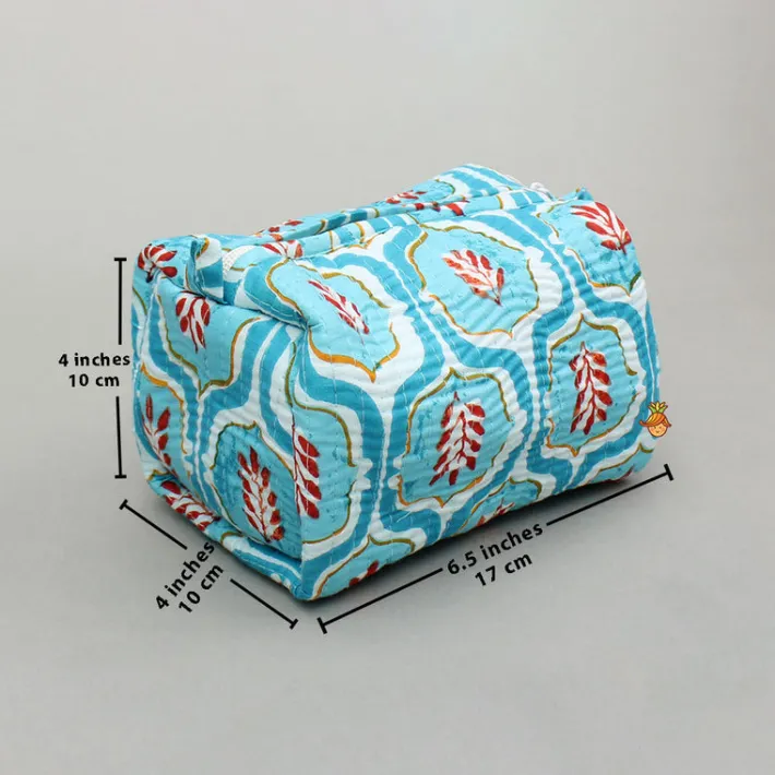 Hot Elegant Blue Block-Printed Pouch Bags - Set Of 2 Bags
