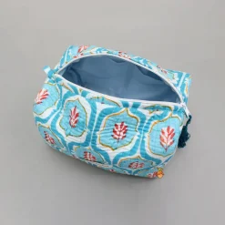 Hot Elegant Blue Block-Printed Pouch Bags - Set Of 2 Bags