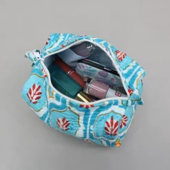 Hot Elegant Blue Block-Printed Pouch Bags - Set Of 2 Bags