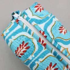 Hot Elegant Blue Block-Printed Pouch Bags - Set Of 2 Bags